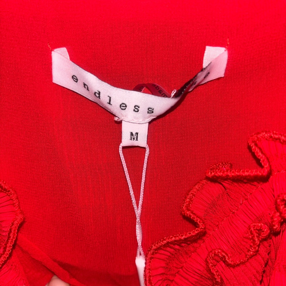 Endless Rose Red Smocked Ruffle Tiered Midi Dress Medium NWT Coquette Cocktail - Picture 5 of 8